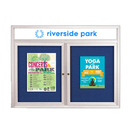 Enclosed Outdoor Bulletin Boards 84 x 36 with Message Header and Radius Edge (2 DOORS)