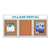 Enclosed Outdoor Bulletin Boards 96 x 24 with Message Header and Radius Edge (3 DOORS)