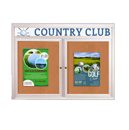 Enclosed Outdoor Bulletin Boards 42 x 32 with Header & Lights (Radius Edge) (2 DOORS)