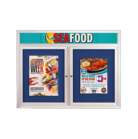 Enclosed Outdoor Bulletin Boards 48 x 60 with Header & Lights (Radius Edge) (2 DOORS)