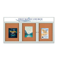 Enclosed Outdoor Bulletin Boards 72 x 48 with Header & Lights (Radius Edge) (3 DOORS)