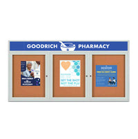 Enclosed Outdoor Bulletin Boards 84 x 36 with Header & Lights (Radius Edge) (3 DOORS)