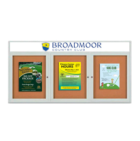 Enclosed Outdoor Bulletin Boards 84 x 48 with Header & Lights (Radius Edge) (3 DOORS)