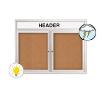 Enclosed Outdoor Bulletin Boards 72 x 48 with Header & Lights (Radius Edge) (2 DOORS)