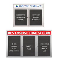 Outdoor Enclosed Letter Boards with Header & LED Lights | Multiple Doors | 2 and 3 Door Display Cases