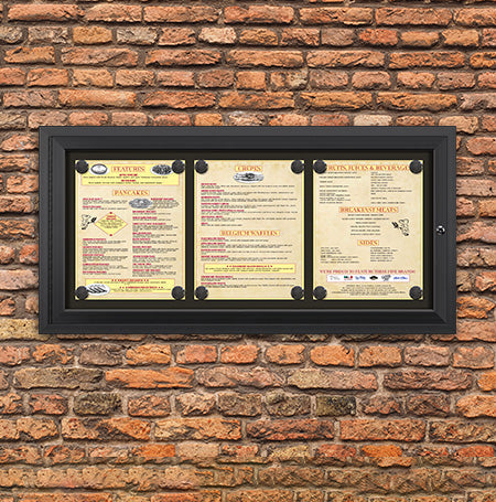 Outdoor Enclosed Magnetic Restaurant Menu Display Case | 11" x 14" Portrait | Holds Three Portrait Menus ACROSS