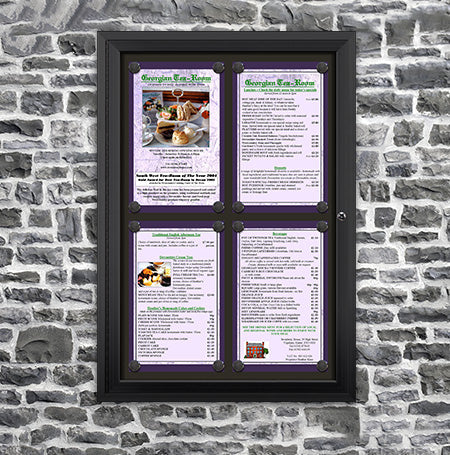 Outdoor Enclosed Magnetic Restaurant Menu Display Case | 11" x 17" Portrait | Holds Four Portrait Menus 2 TOP 2 BOTTOM