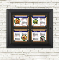 Outdoor Enclosed Magnetic Restaurant Menu Display Case | 11" x 8 1/2" Landscape | Holds Four Landscape Menus 2 TOP 2 BOTTOM