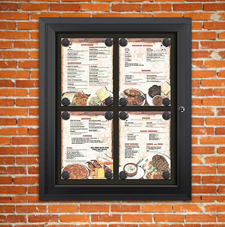 Outdoor Enclosed Magnetic Restaurant Menu Display Case | 8 1/2" x 11" Portrait | Holds Four Portrait Menus 2 TOP 2 BOTTOM