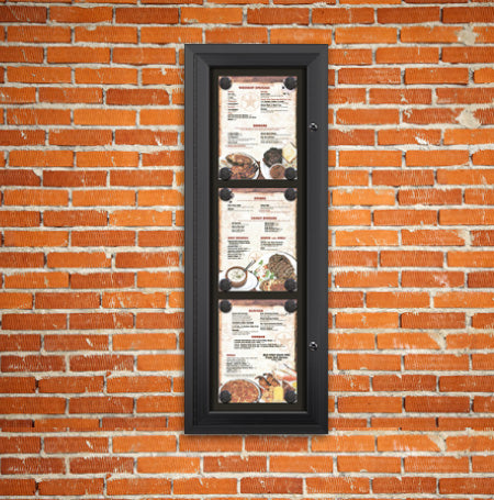 Outdoor Enclosed Magnetic Restaurant Menu Display Case | 8 1/2" x 11" Portrait | Holds Three Portrait Menus STACKED
