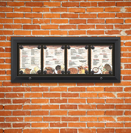 Outdoor Enclosed Magnetic Restaurant Menu Display Case | 8 1/2" x 11" Portrait | Holds Four Portrait Menus ACROSS