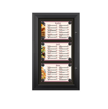Outdoor Enclosed Magnetic Restaurant Menu Display Case | 14" x 8 1/2" Landscape | Holds Three Landscape Menus STACKED