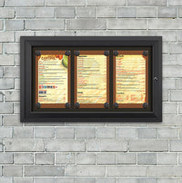Outdoor Enclosed Magnetic Restaurant Menu Display Case | 8 1/2" x 14" Portrait | Holds Three Portrait Menus ACROSS