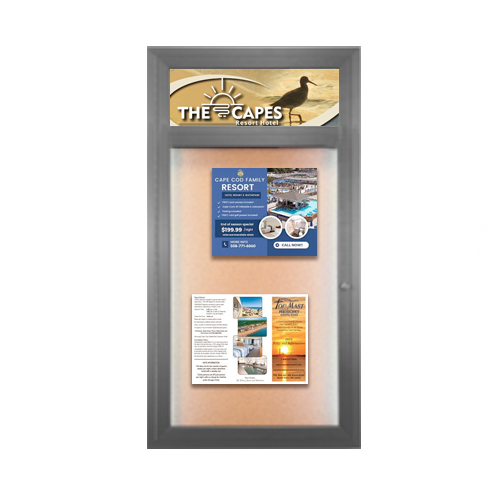 22" x 28" Outdoor Enclosed LED Lighted Poster SwingCases with Header | Single Locking Door