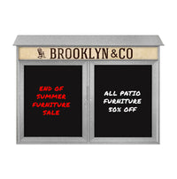 42" x 32" Outdoor Message Center - Double Door Magnetic Black Dry Erase Board with Header