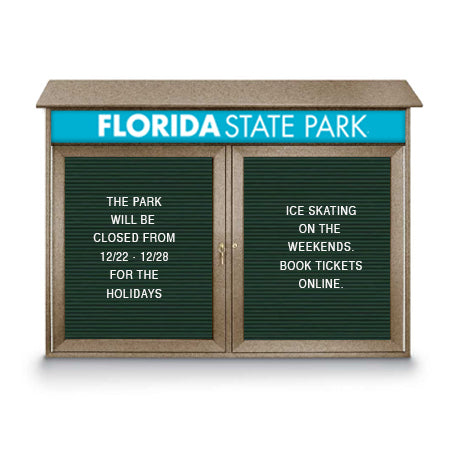 Two Door 45x30 Weatherproof Enclosed Outdoor Message Center Letter Boards Wall Mount with Header