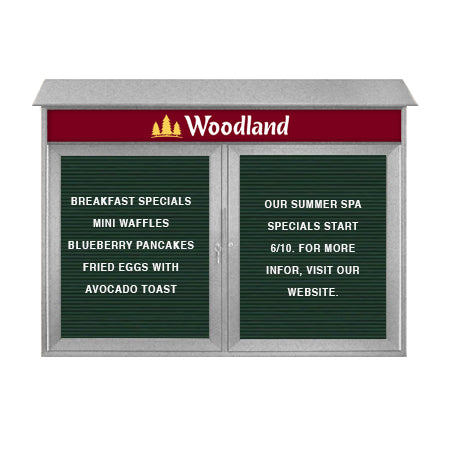 Two Door 60x36 Weatherproof Enclosed Outdoor Message Center Letter Boards Wall Mount with Header