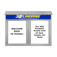 40" x 40" Outdoor Message Center - Double Door Magnetic White Dry Erase Board with Header