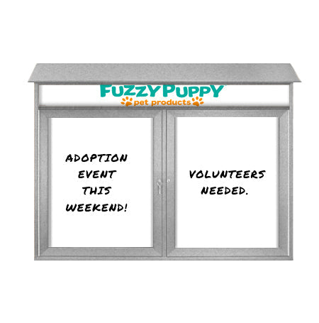 42" x 32" Outdoor Message Center - Double Door Magnetic White Dry Erase Board with Header