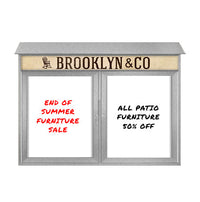60" x 36" Outdoor Message Center - Double Door Magnetic White Dry Erase Board with Header