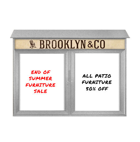 60" x 36" Outdoor Message Center - Double Door Magnetic White Dry Erase Board with Header