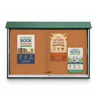 Eco-Design 48x36 Outdoor Message Center Cork Bulletin Board with Front Ratchet Locking Sliding Doors and Faux Wood Information Board