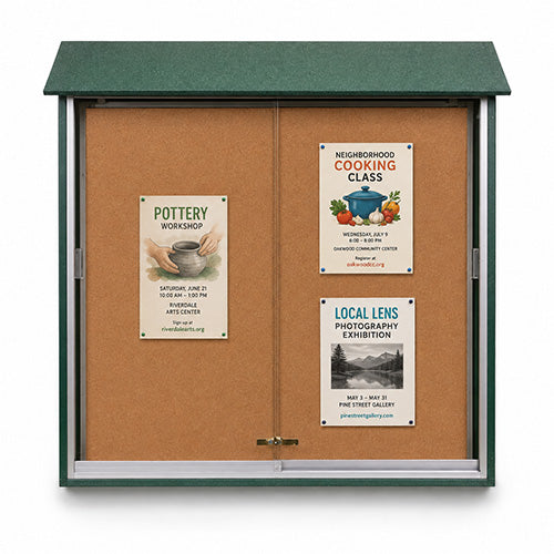 48x48 Outdoor Message Center Cork Bulletin Board | Sliding Doors Information Board