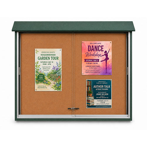 52x40 Outdoor Message Center with Cork Bulletin Board + 2 Sliding Doors Eco-Design Information Board