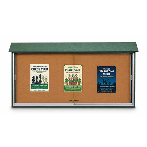 60x30 Outdoor Message Center Bulletin Board | Locking Sliding Doors Information Board | Weatherproof Eco-Design with Recycled, Faux Wood Cabinet Looks Like Real Wood, Will Not Rot, Split or Crack
