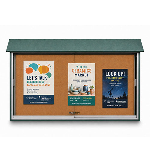 60x40 Outdoor Message Center with Cork Bulletin Board + 2 Sliding Doors Eco-Design Information Board