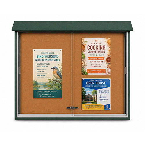 Sliding Doors Outdoor Message Center with Cork Board | Eco-Design Faux Wood 10+ Sizes & Custom