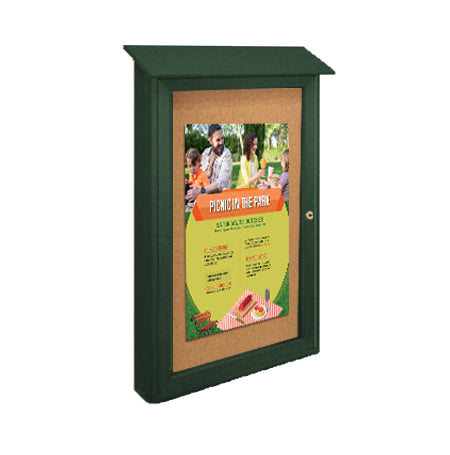 Outdoor "MINI" Message Center Cork Board 16" x 34" | with Left Hinged Single Door | Eco-Design, Recycled, Faux Wood Cabinet