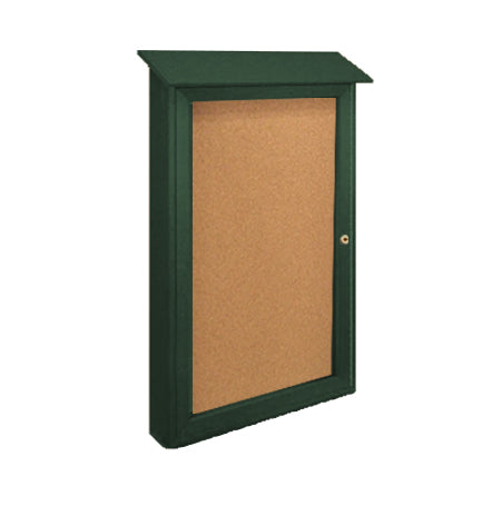 Outdoor "MINI" Message Center Cork Board 16" x 34" | with Left Hinged Single Door | Eco-Design, Recycled, Faux Wood Cabinet