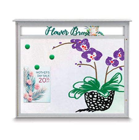 24" x 30" Outdoor Message Center - Magnetic White Dry Erase Board with Header