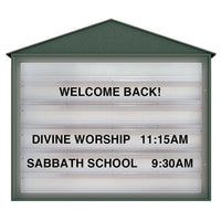 Cathedral-style 40" x 54" Wall Mount Outdoor Message Center Reader Board | Woodland Green Finish