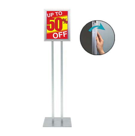 8.5x11 Double Pole Floor Stand Sign Holder | Snap Frame 1 1/4" Wide