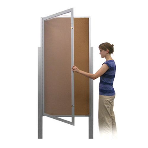 48x48 Extra Large Outdoor Enclosed Bulletin Board w Light on Posts (One-Door)