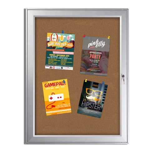 Outdoor Premium Weatherproof Notice Cork Board | Holds (9) 8.5x11 Graphics | Only 2" Deep, Metal Frame Cabinet in Silver Finish