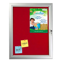 19 x 25 WEATHERPROOF Lockable Notice Board with Enclosed RED Felt Corkboard | Holds Up To (4) 8.5x11 Postings | Silver Finish