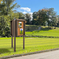 Three-Sided 36 x 48 Outdoor Message Center | Eco-Design, Recycled, Faux Wood Built Kiosk with Enclosed Bulletin Boards