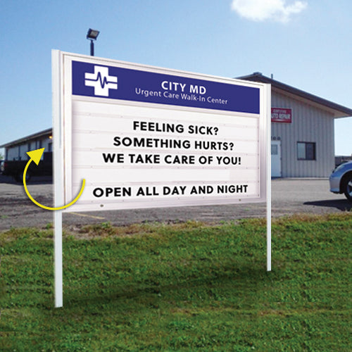 Free-Standing Two-Sided Outdoor Reader Board 96x48 + LED Light +Header ...