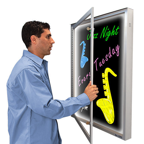 Extreme WeatherPlus Outdoor Enclosed Black Dry Erase Markerboard with LED Lights