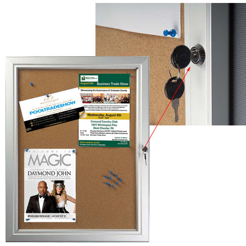 Weatherproof Lockable Bulletin Boards has (1) Front Lock with Key Set to keep the enclosed notice board secure.