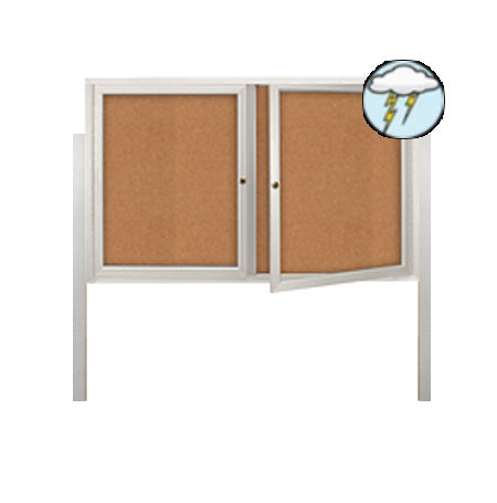 Freestanding 2 Door Outdoor Enclosed Bulletin Board 60x48 with Posts