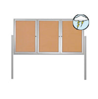 Freestanding 3 Door Outdoor Enclosed Bulletin Board 72x24 with Posts