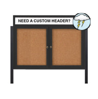 Free-Standing Enclosed Outdoor Bulletin Board 42" x 32" with Posts | Metal Display Case Two Door and Free Personalized Message Header