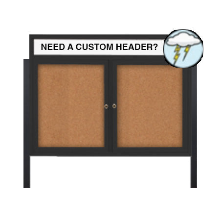 Freestanding Enclosed Outdoor Bulletin Boards 84" x 24" with Message Header and Posts (2 DOORS)