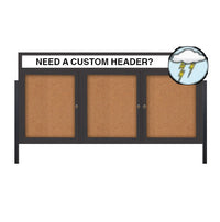 Freestanding Enclosed Outdoor Bulletin Boards 96" x 30" with Message Header and Posts (3 DOORS)