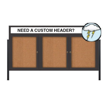 Freestanding Enclosed Outdoor Bulletin Boards 72" x 48" with Message Header and Posts (3 DOORS)