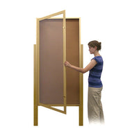 24x48 Extra Large Outdoor Enclosed Bulletin Board w Light on Posts (One-Door)